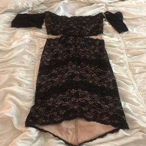 Black lace dress with nude underlay